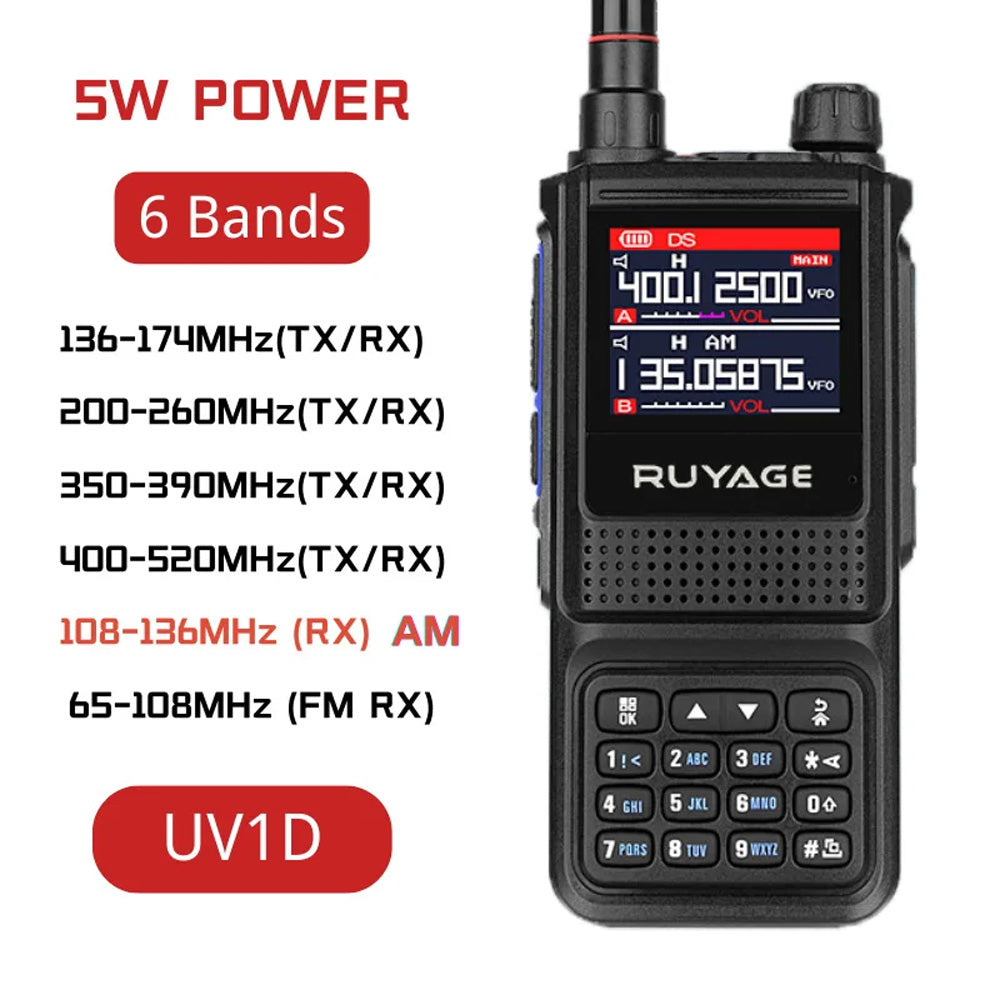 RUYAGE UV1D 5W 6-Band Analog Walkie Talkie Portable Radio
