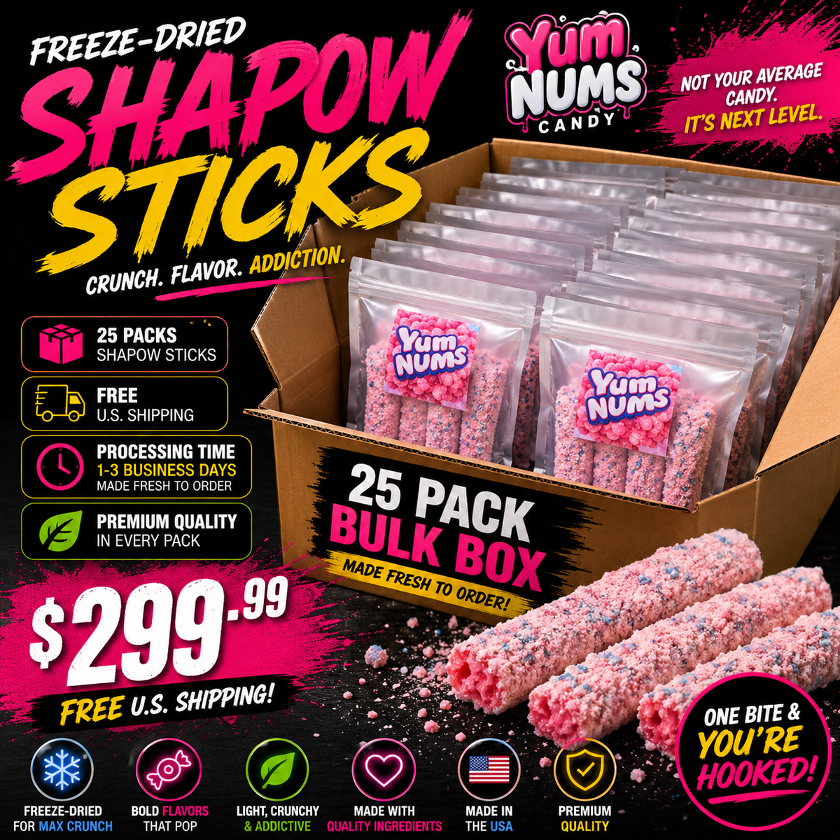 Shapow Sticks Bulk Box – 25 Packs (FREE U.S. Shipping)
Price: $299.99