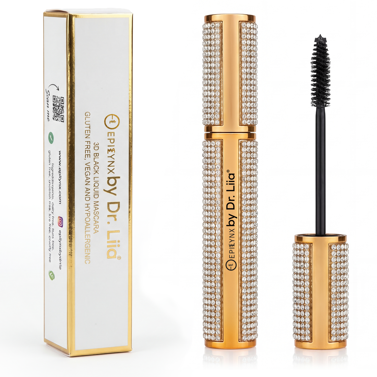 Mega Volume Vegan Mascara Black and Blue – Smudge-Proof with Handmade Diamond Case