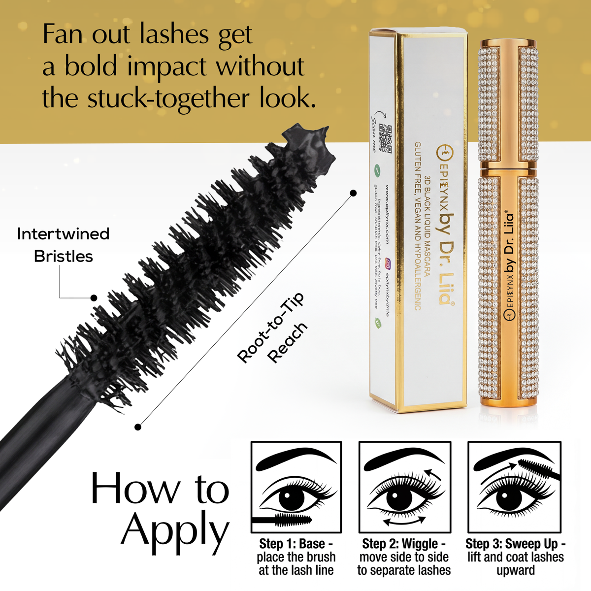 Mega Volume Vegan Mascara Black and Blue – Smudge-Proof with Handmade Diamond Case