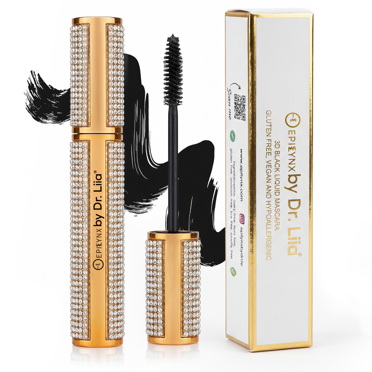 Mega Volume Vegan Mascara Black and Blue – Smudge-Proof with Handmade Diamond Case