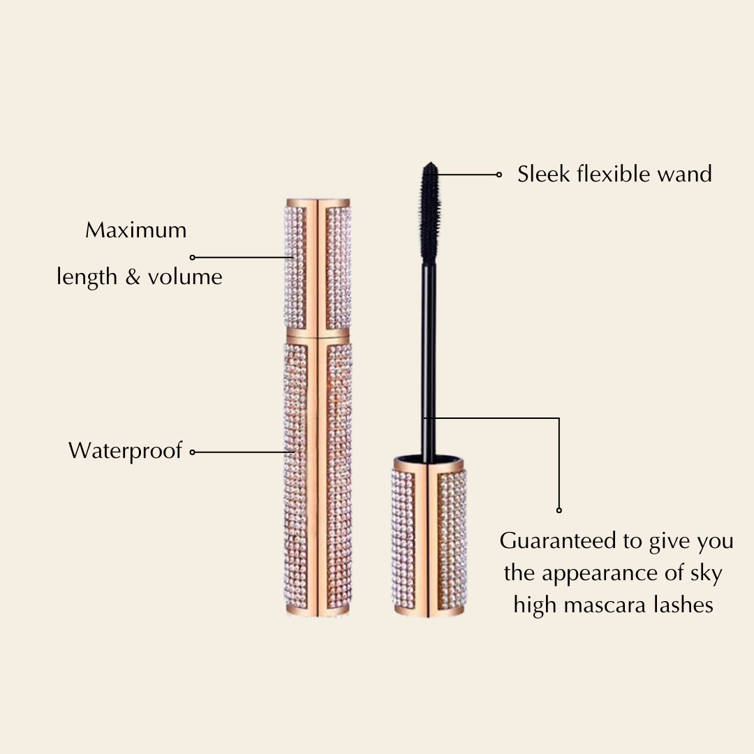 Mega Volume Vegan Mascara Black and Blue – Smudge-Proof with Handmade Diamond Case