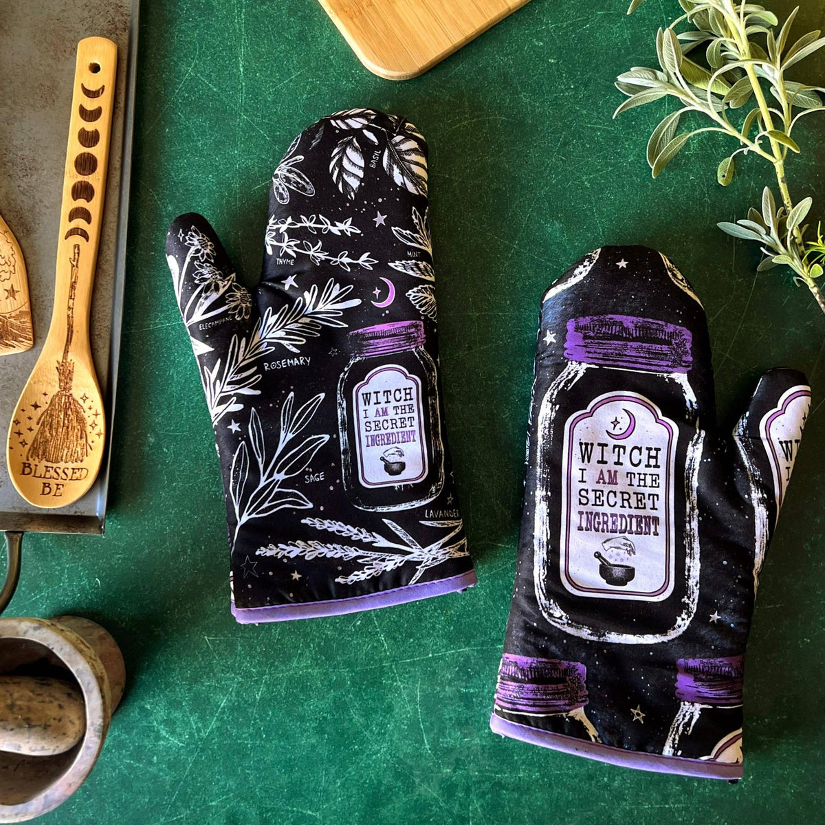 Set of 2 "Witch, I AM The Secret Ingredient" Oven Mitt | Pot Holders Hanging Oven Gloves Set