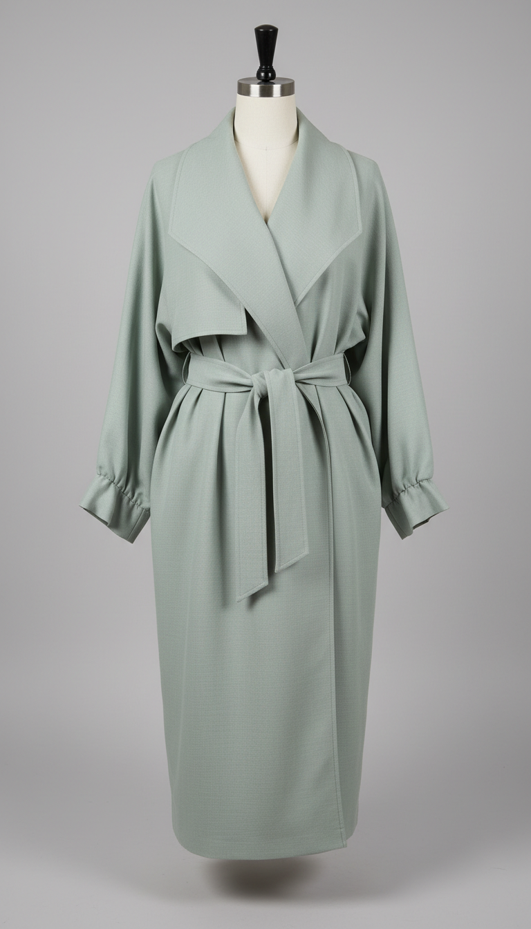Draped Trench Coat in Soft Sage