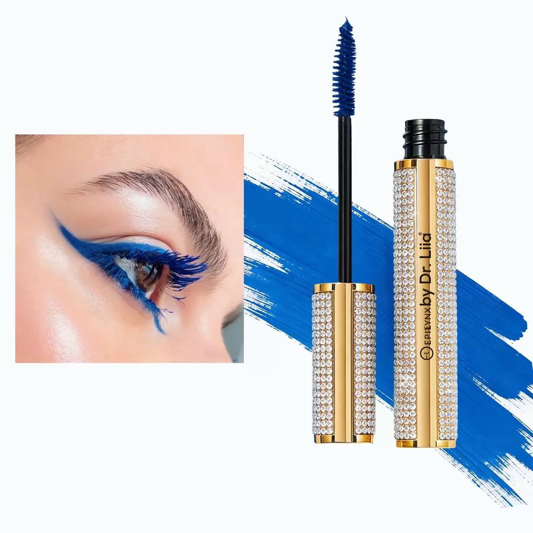 Mega Volume Vegan Mascara Black and Blue – Smudge-Proof with Handmade Diamond Case