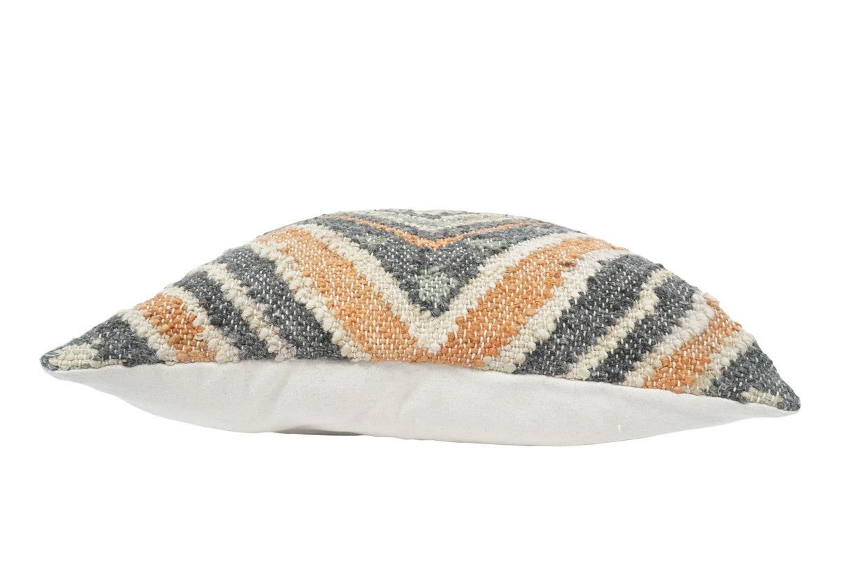 Hand Woven Boho Rust and Charcoal Jute and Wool Tribal Accent Pillow, Cushion | PL11