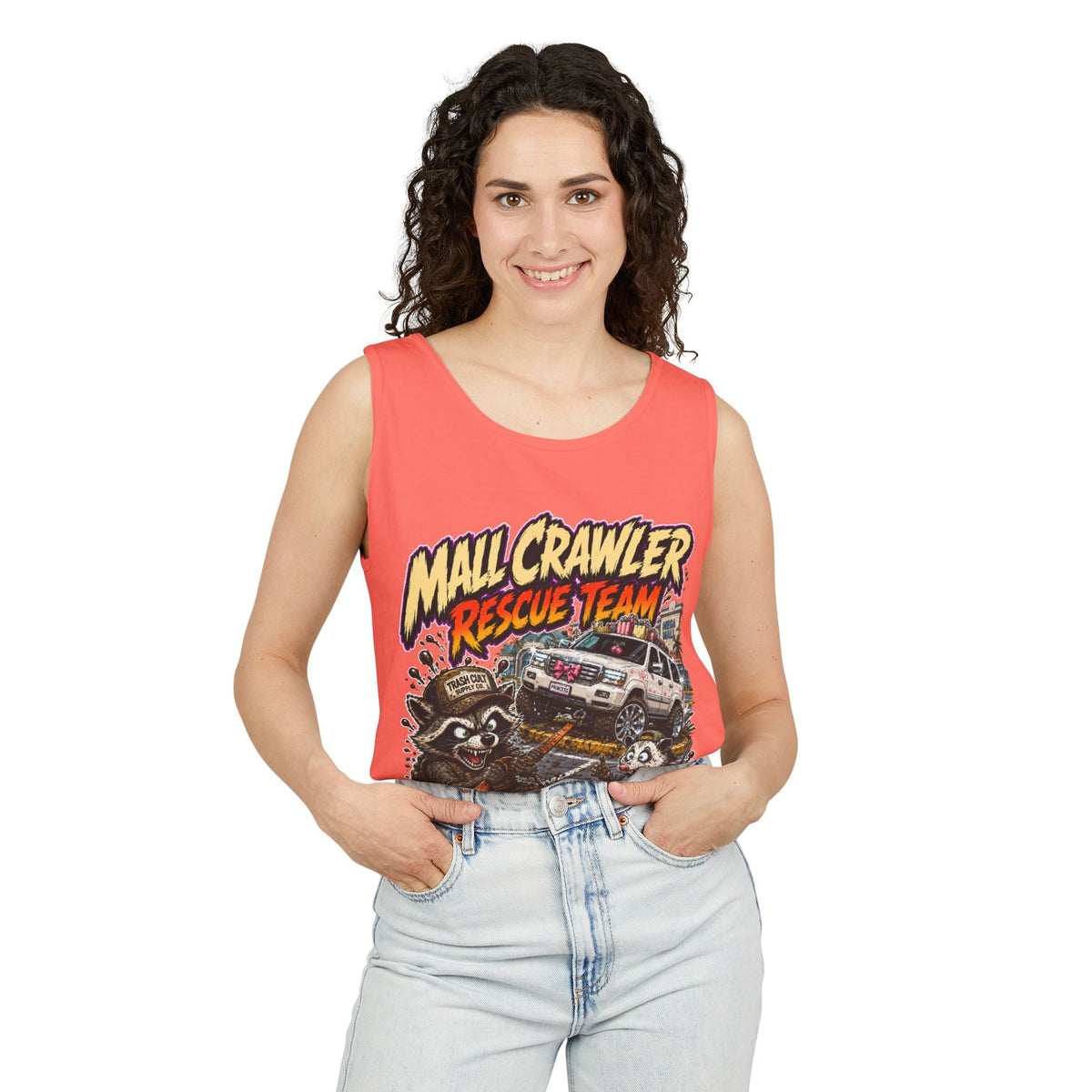 Mall Crawler Rescue Team Tank Top – Funny Raccoon Off-Road Graphic Tank