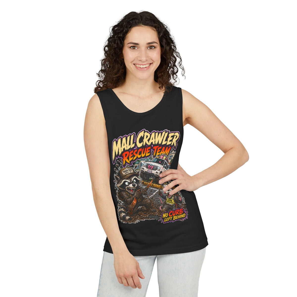 Mall Crawler Rescue Team Tank Top – Funny Raccoon Off-Road Graphic Tank