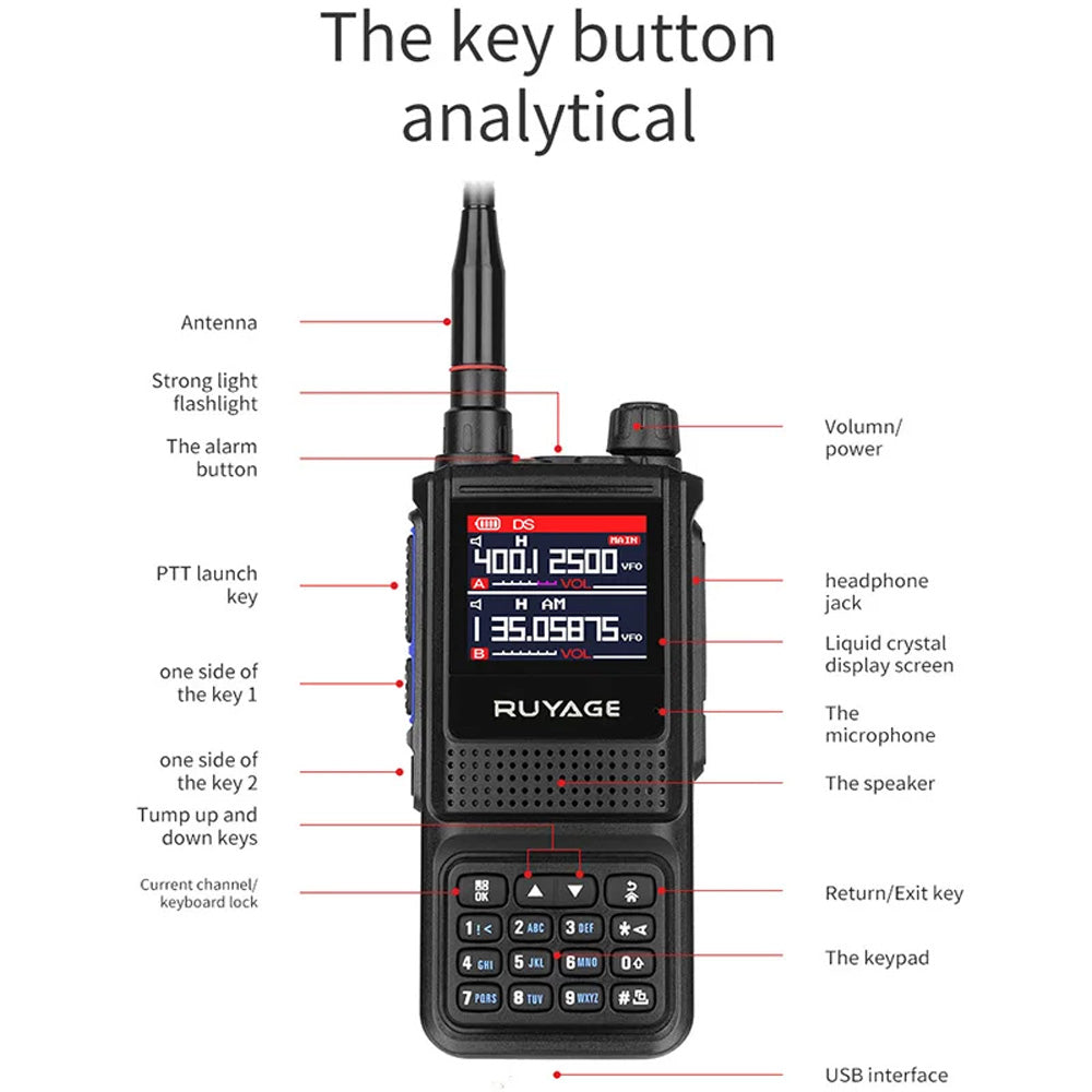 RUYAGE UV1D 5W 6-Band Analog Walkie Talkie Portable Radio
