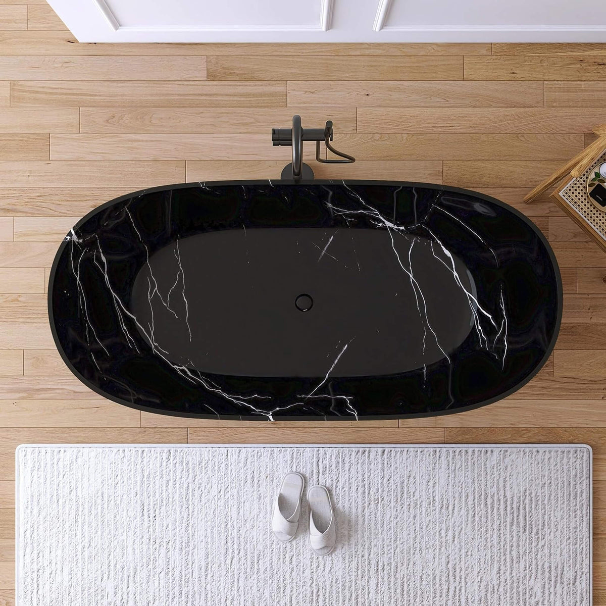 [63X29.5-Inch] Nuvia Freestanding Modern Marble-Design Solid Surface Soaking Tub With Overflow (SAK11528)