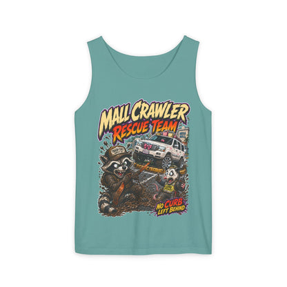 Mall Crawler Rescue Team Tank Top – Funny Raccoon Off-Road Graphic Tank