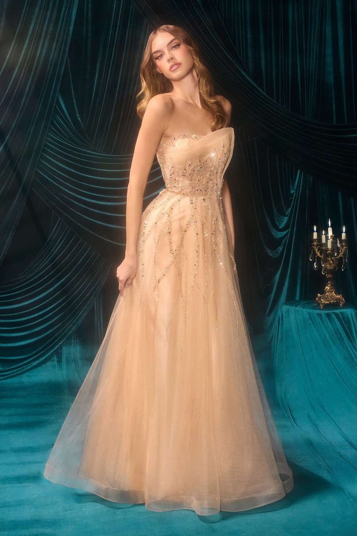 Andrea &amp; Leo A1491 Boned Asymmetrical Sequin Bodice A-Line Formal Dress