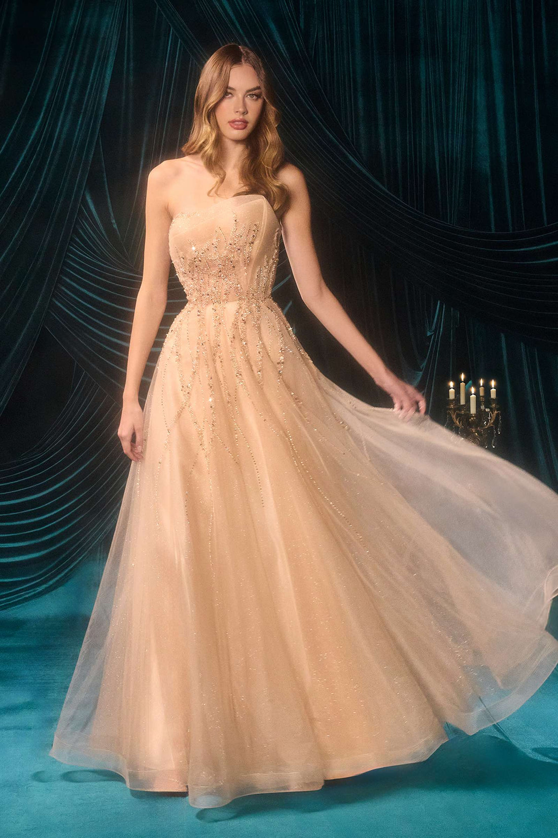 Andrea &amp; Leo A1491 Boned Asymmetrical Sequin Bodice A-Line Formal Dress