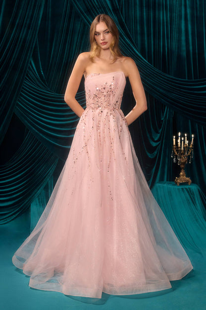 Andrea &amp; Leo A1491 Boned Asymmetrical Sequin Bodice A-Line Formal Dress