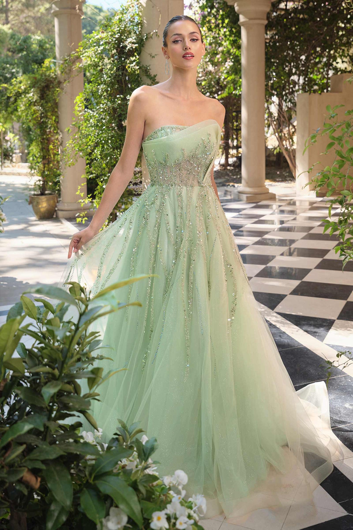 Andrea &amp; Leo A1491 Boned Asymmetrical Sequin Bodice A-Line Formal Dress