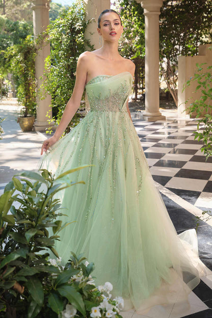 Andrea &amp; Leo A1491 Boned Asymmetrical Sequin Bodice A-Line Formal Dress