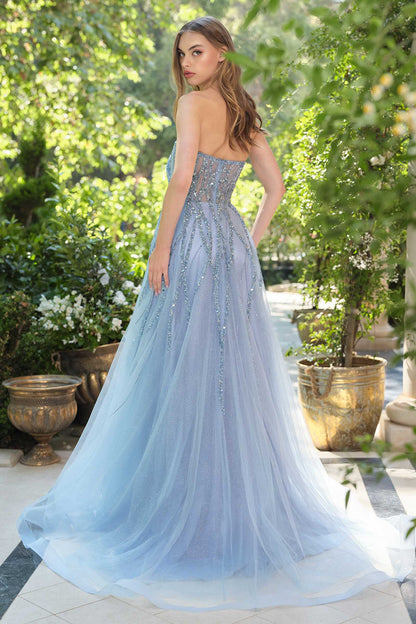 Andrea &amp; Leo A1491 Boned Asymmetrical Sequin Bodice A-Line Formal Dress