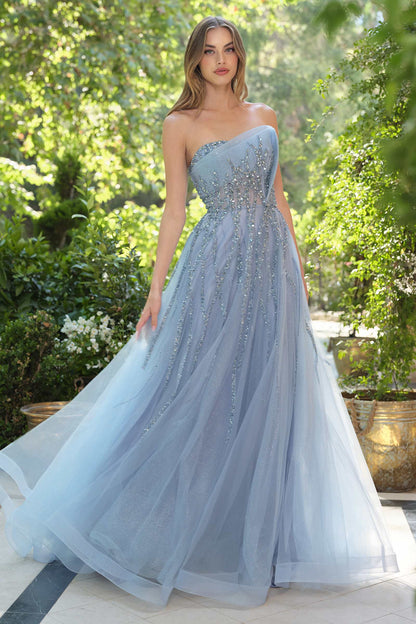 Andrea &amp; Leo A1491 Boned Asymmetrical Sequin Bodice A-Line Formal Dress