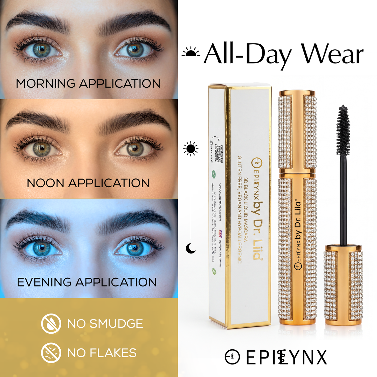 Mega Volume Vegan Mascara Black and Blue – Smudge-Proof with Handmade Diamond Case