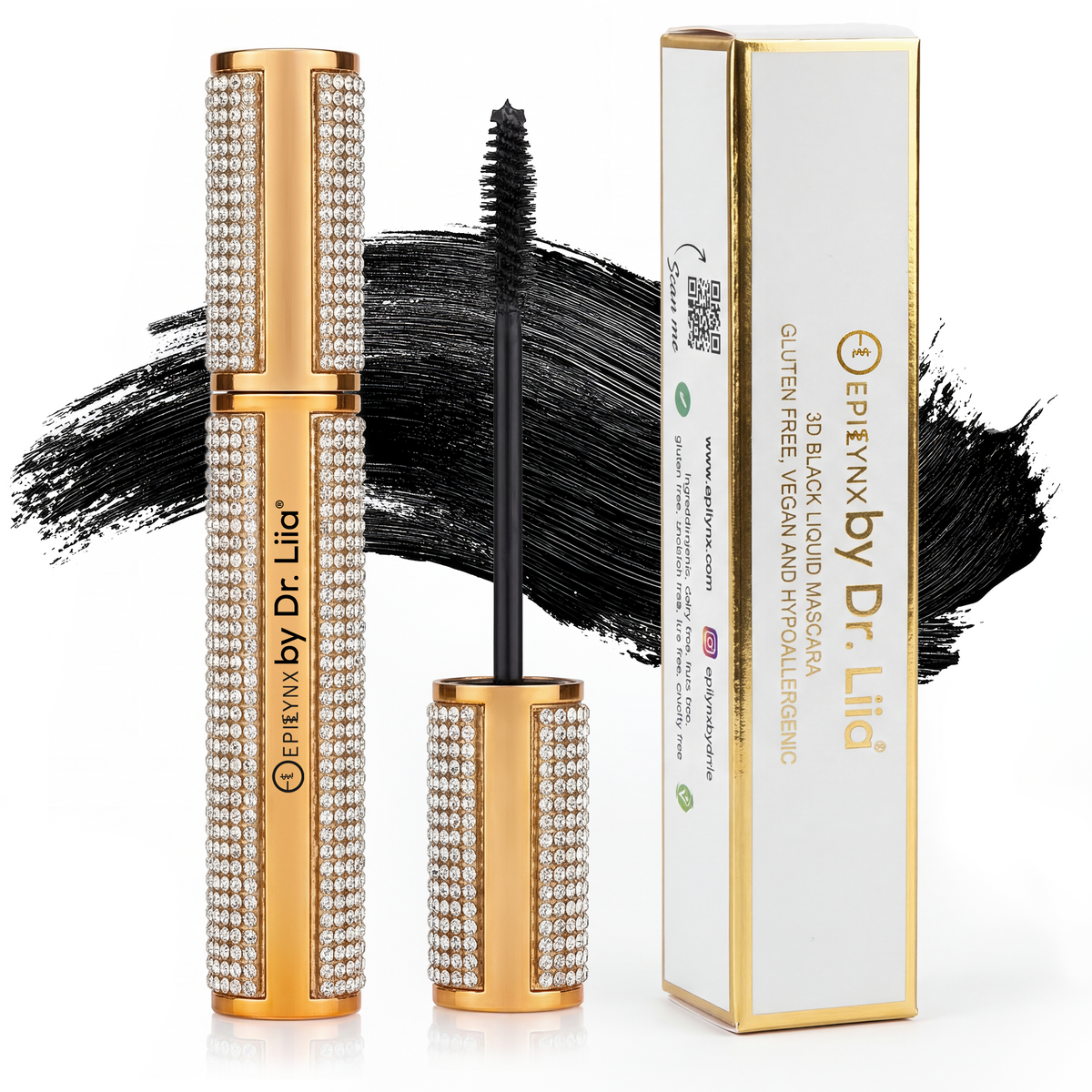 Mega Volume Vegan Mascara Black and Blue – Smudge-Proof with Handmade Diamond Case