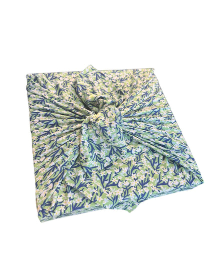 Set of 3 (S, L, XL) Reusable Cloth Furoshiki Gift Wrap | Spring Floral &amp; Deep Blue