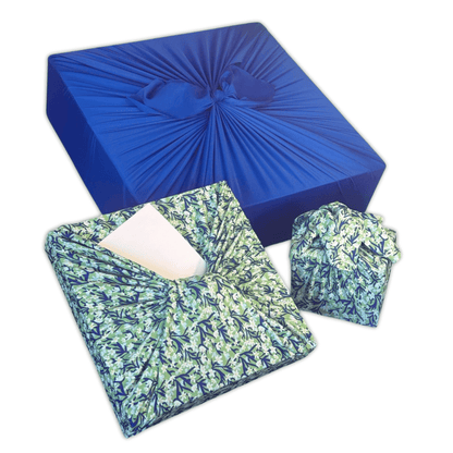 Set of 3 (S, L, XL) Reusable Cloth Furoshiki Gift Wrap | Spring Floral &amp; Deep Blue