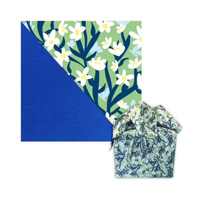 Set of 3 (S, L, XL) Reusable Cloth Furoshiki Gift Wrap | Spring Floral &amp; Deep Blue
