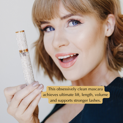 Mega Volume Vegan Mascara Black and Blue – Smudge-Proof with Handmade Diamond Case