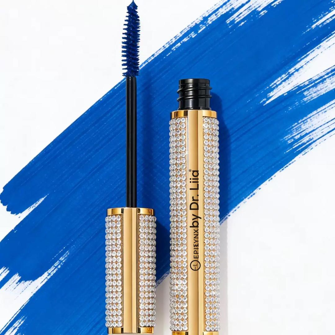 Mega Volume Vegan Mascara Black and Blue – Smudge-Proof with Handmade Diamond Case