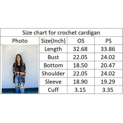 Crochet Knit Cardigan Black and Multi Color