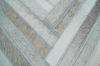 Modern Geometric Silver and Ivory Striped Genuine leather Pillow, Cushion | PL18