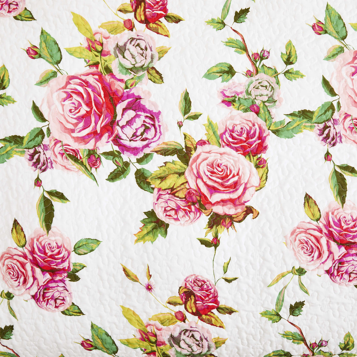 DaDa Bedding Romantic Roses Floral Throw Blanket - Lovely Spring Pink &amp; White Scalloped Colorful Lightweight Breathable - Bright Vibrant Quilted Throw Blanket - 50 x 60